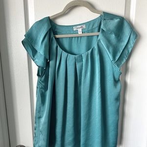 Dress Barn Silky Blouse - Aquamarine Plus size Shell Flutter sleeve 1X